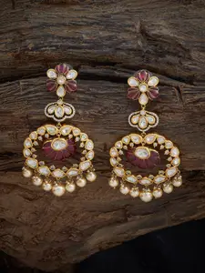 Kushal's Fashion Jewellery Embellished Bridal Victorian-Plated Kundan Stone  Drop Earrings