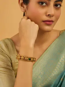 Kushal's Fashion Jewellery 92.5 Sterling Silver Gold-Plated Stones Studded Temple Bangle