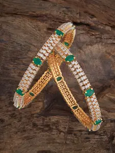 Kushal's Fashion Jewellery Green Rhodium Set Of 2 Gold-Embellished Bridal Zircon Bangles