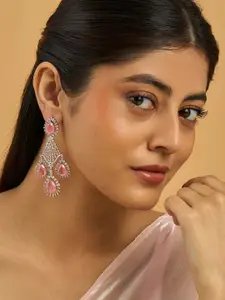 Kushal's Fashion Jewellery Rhodium-Plated Zircon Stone Studded Contemporary Drop Earrings