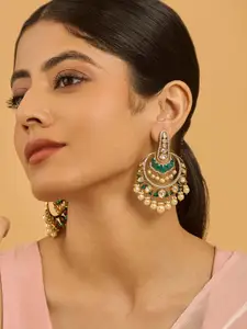 Kushal's Fashion Jewellery Victorian-Plated Kundan Stone Studded Drop Earrings
