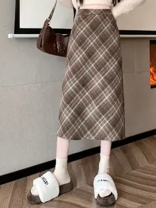 StyleCast Women Checked Straight Skirt