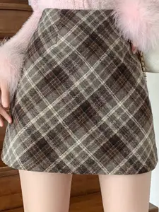 StyleCast Women Checked Mini Straight Skirt