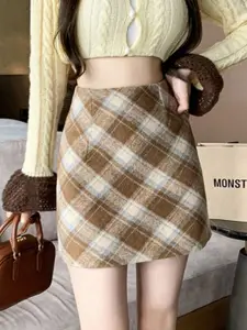 StyleCast Women Checked Straight Mini Skirt