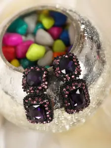 DIVASTRI Artificial Stones Studded Geometric Drop Earrings