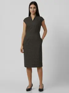 Van Heusen Woman V-Neck Knee Length Checked Cap Sleeves Formal Sheath Dress