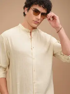 HIGHLANDER Men Relaxed Fit Band Collar Textured Casual Shirt