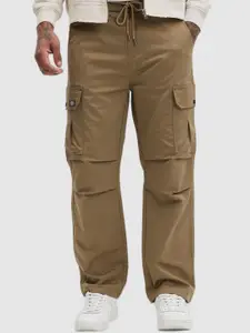 Snitch Men Brown Smart Slim Fit Regular Fit Cargo Trousers