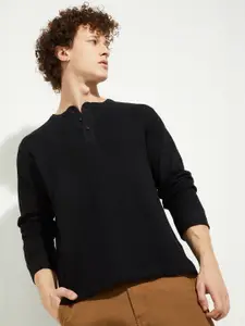 MAX URB_N Men Ribbed Henley T-shirt