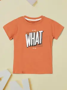 max Boys Typography Printed Round Neck Cotton T-shirt