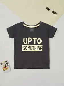 max Boys Typography Printed Round Neck Cotton T-shirt