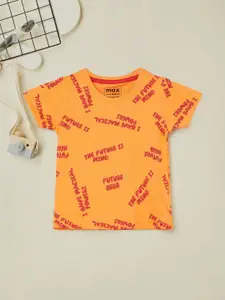 max Boys Typography Printed Round Neck Cotton T-shirt