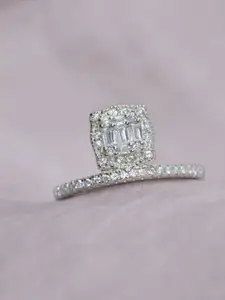 Luxevogue Elevated Square Stones Stack 925 Sterling Silver Rhodium-Plated Finger Ring