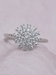 Luxevogue Spiral Blossom 925 Sterling Silver Rhodium-Plated Cubic Zirconia Finger Ring
