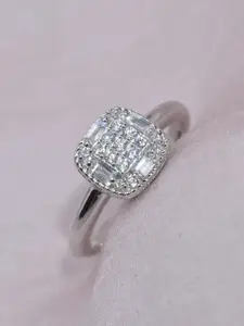 Luxevogue 925 Sterling Silver Rhodium-Plated Cubic Zirconia Structured Brilliance Ring