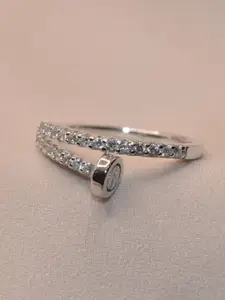Luxevogue Sterling Silver Rhodium-Plated Cubic Zirconia Screwed Sophistication Band Ring