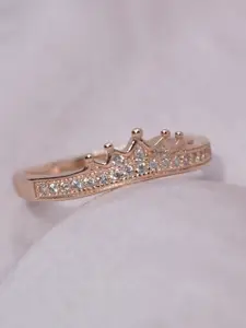 Luxevogue 925 Sterling Silver Rose Gold-Plated Cubic Zirconia Sparkling Tiara Finger Ring