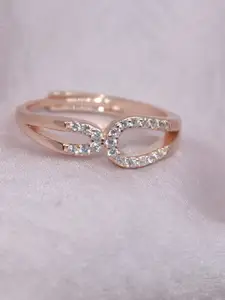 Luxevogue 925 Sterling Silver Rose Gold-Plated CZ Studded Curves of Elegance Finger Ring