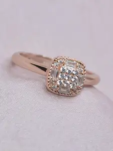 Luxevogue 925 Sterling Silver Rose Gold-Plated CZ Studded Structured Brilliance Ring