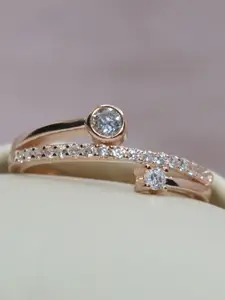 Luxevogue 925 Sterling Silver Rose Gold-Plated Cubic Zirconia Sparkling Trails Finger Ring