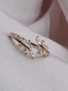 Luxevogue 925 Sterling Silver Rose Gold-Plated Cubic Zirconia Botanical Whimsy Finger Ring