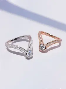 Luxevogue Dazzle Silver 925 Sterling Silver Rhodium Plated CZ Studded Ring