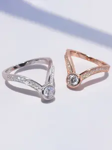 Luxevogue Duet of Dazzle 925 Sterling Silver Rhodium Plated CZ Studded Ring