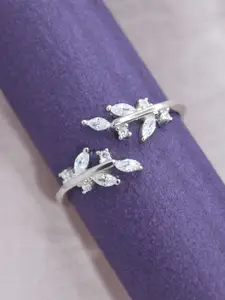 Luxevogue Botanical Whimsy 925 Sterling Silver Rhodium Plated CZ Studded Ring