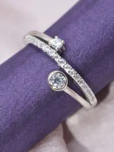 Luxevogue Sterling Silver Rhodium-Plated CZ-Stone Studded Sparkling Trails Finger Ring