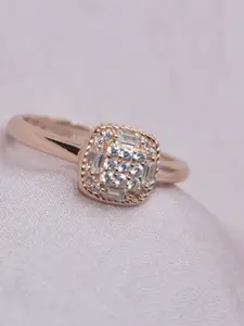 Luxevogue 925 Sterling Silver Rose Gold-Plated CZ-Stone Studded Structured Brilliance Ring