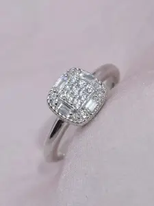 Luxevogue 925 Sterling Silver Rhodium-Plated CZ-Stone Studded Structured Brilliance Ring