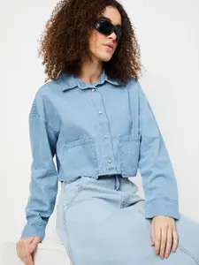 max Women Boxy Fit Spread Collar Solid Cotton Casual Shirt