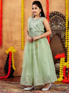 BAESD Girls Embellished Mirror Work Ready to Wear Lehenga & Blouse With Dupatta