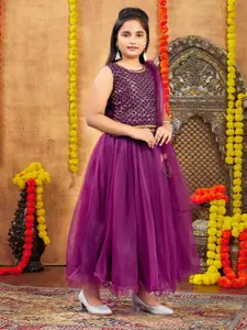 BAESD Girls Embellished Sequinned Pure Georgette Ready to Wear Lehenga & Blouse Dupatta