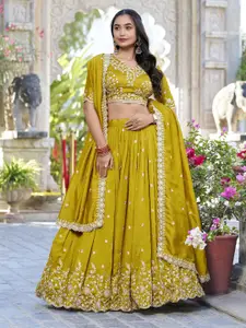 LOOKNBOOK ART Embroidered Silk Ready to Wear Lehenga & Unstitched Blouse With Dupatta