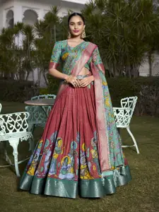 LOOKNBOOK ART Kalamkari Printed Ready to Wear Lehenga & Unstitched Blouse With Dupatta