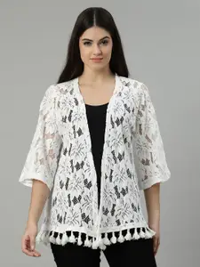UnaOne Floral Self Design Embroidered Cotton Crop Shrug