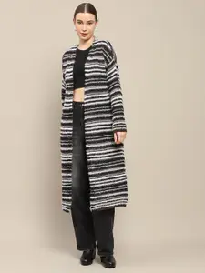 Madame Striped Open-Front Long Sleeves Longline Shrug