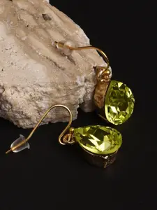 XPNSV Gold-Plated Swarovski Crystal Studded Teardrop Shaped Drop Earrings