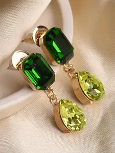 XPNSV Gold-Plated Swarovski Crystal Studded Square Drop Earrings