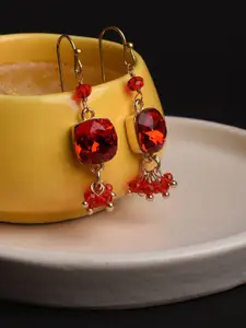 XPNSV Gold-Plated Swarovski Crystal Studded Square Drop Earrings