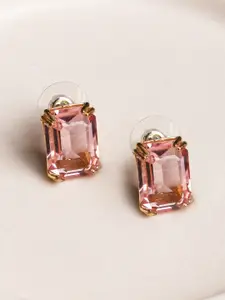 XPNSV Gold-Plated Swarovski Crystal Studded Square Studs