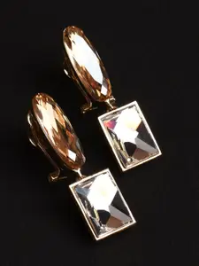 XPNSV Gold-Plated Swarovski Crystal Studded Oval Drop Earrings