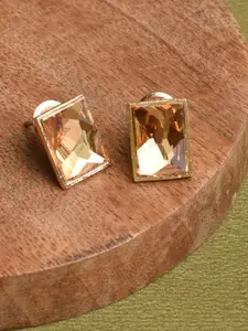 XPNSV Gold-Plated Swarovski Crystal Studded Square Studs