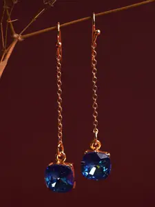 XPNSV Gold-Plated Swarovski Crystal Studded Square Drop Earrings