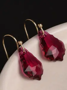XPNSV Gold-Plated Swarovski Crystal Studded Contemporary Drop Earrings