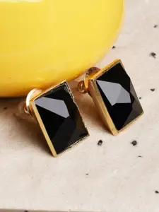 XPNSV Gold-Plated Onyx Stone Studded Square Studs