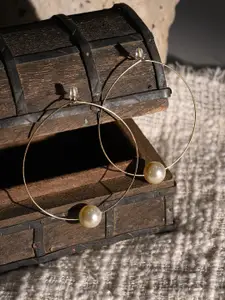 XPNSV Gold-Plated Pearl Beaded Circular Hoop Earrings