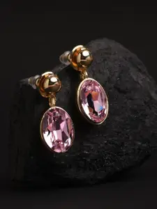 XPNSV Gold-Plated Swarovski Crystal Studded Oval Drop Earrings