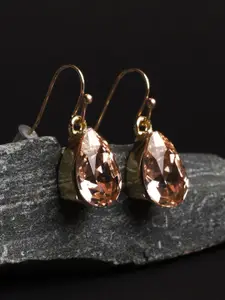 XPNSV Gold-Plated Swarovski Crystal Studded Teardrop Shaped Drop Earrings